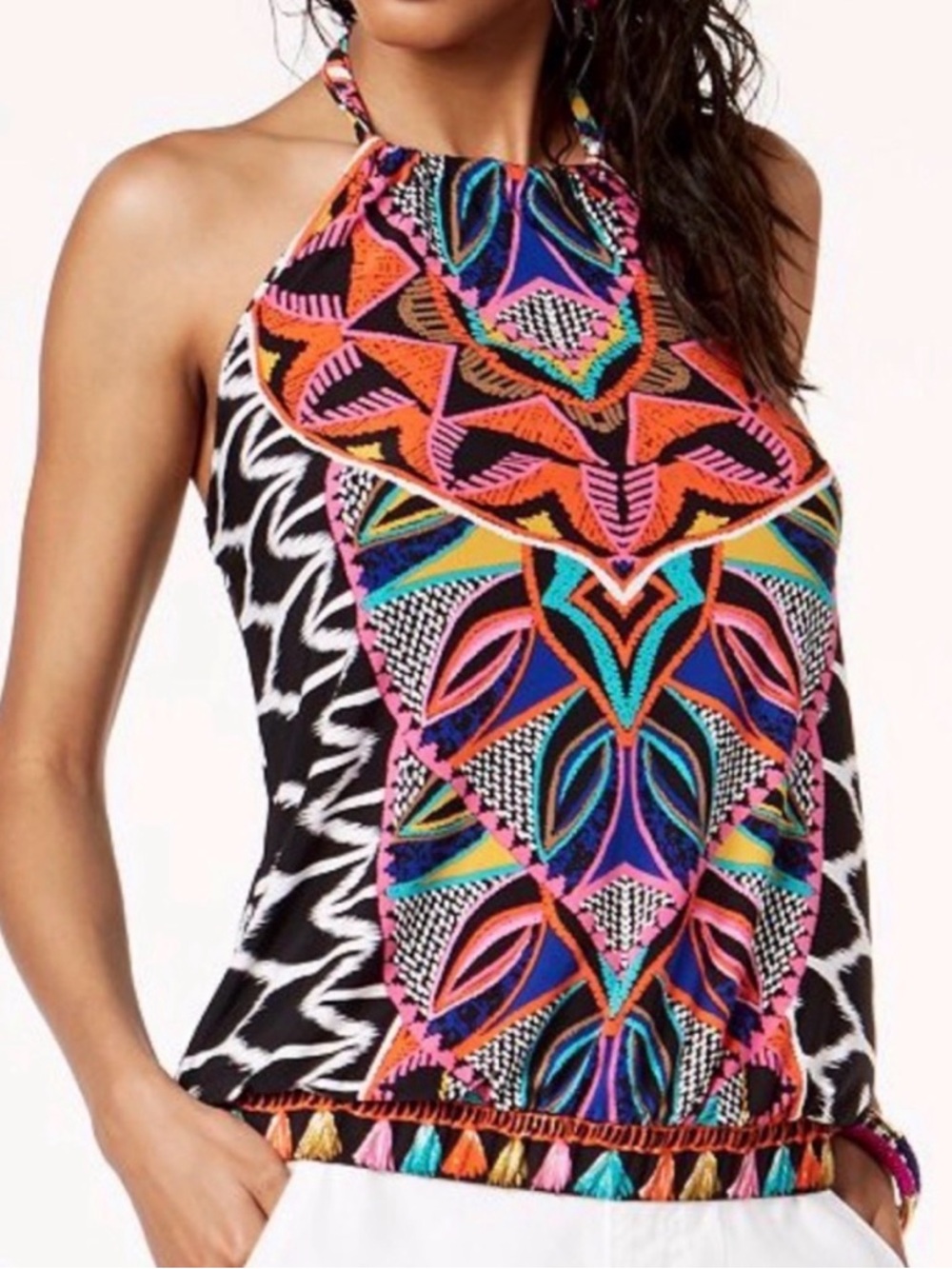 TRINA TURK x INC. Halter Top M Geometric Multicolor Tank Top